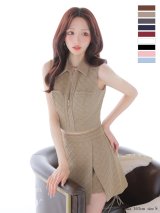 XSサイズあり【Glossy/グロッシー】襟付き/ ノースリーブ/ センタージップ/ ラメニット/ ラップスカート/ フレア/ ミニドレス/ キャバドレス[OF08]