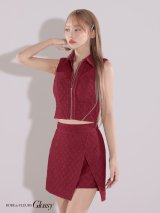 XSサイズあり【ROBE de FLEURS Glossy/ローブ・ド・フルール グロッシー】襟付き/ ノースリーブ/ センタージップ/ ラメニット/ ラップスカート/ フレア/ ミニドレス/ キャバドレス[OF2]【一部予約商品/6月上旬発送予定】