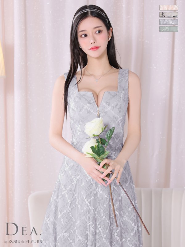 Lサイズあり【DEA.by ROBE de FLEURS/ディアバイローブドフルール】バストシッパー/ ノースリーブ/ 刺繍レース/ フレア/ ワンピース/ ロングドレス/ キャバドレス long[OF2]　ブルー