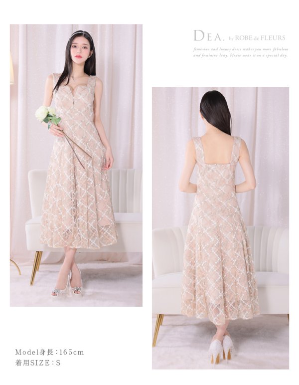 画像18: Lサイズあり【DEA./ディア】バストシッパー/ ノースリーブ/ 刺繍レース/ フレア/ ワンピース/ ロングドレス/ キャバドレス long【OF08】