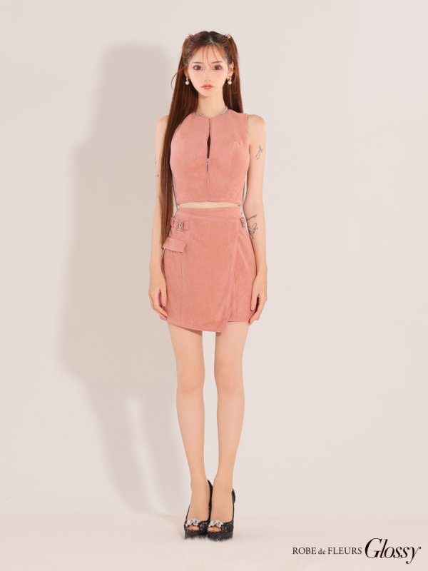 画像6: XSサイズあり【Glossy/グロッシー】ノースリーブ/ バストジップ/ ラップ/ ベルト/ セットアップ/ ミニドレス/ キャバドレス[OF08]