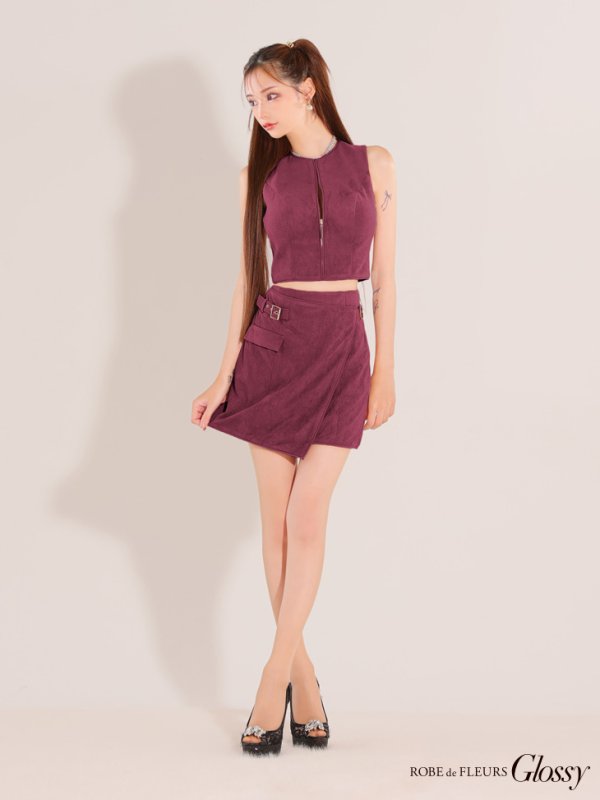 画像8: XSサイズあり【Glossy/グロッシー】ノースリーブ/ バストジップ/ ラップ/ ベルト/ セットアップ/ ミニドレス/ キャバドレス[OF08]