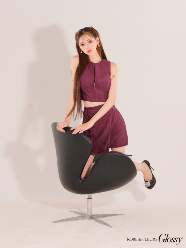 画像9: XSサイズあり【Glossy/グロッシー】ノースリーブ/ バストジップ/ ラップ/ ベルト/ セットアップ/ ミニドレス/ キャバドレス[OF08]