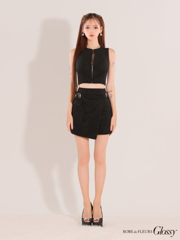 画像10: XSサイズあり【Glossy/グロッシー】ノースリーブ/ バストジップ/ ラップ/ ベルト/ セットアップ/ ミニドレス/ キャバドレス[OF08]