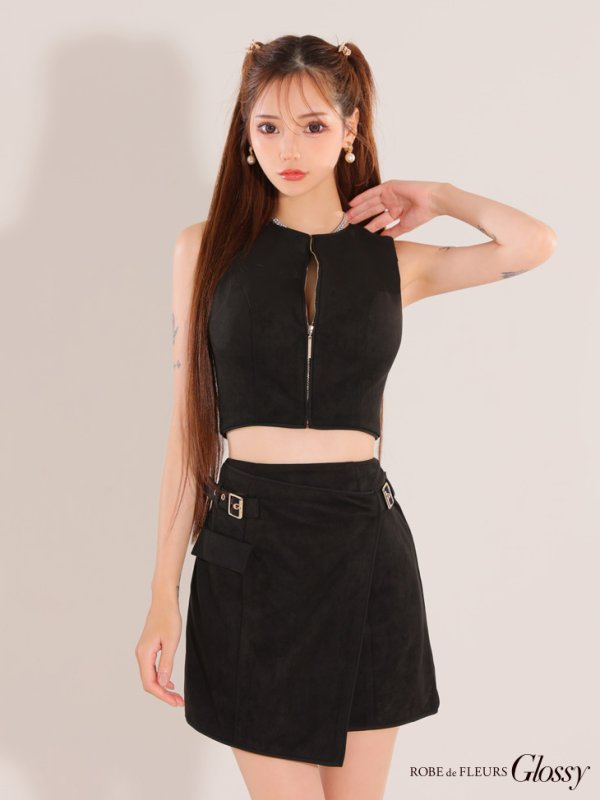 画像11: XSサイズあり【Glossy/グロッシー】ノースリーブ/ バストジップ/ ラップ/ ベルト/ セットアップ/ ミニドレス/ キャバドレス[OF08]