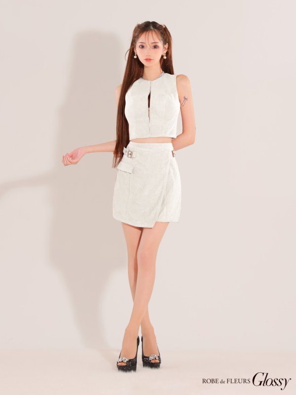 画像12: XSサイズあり【Glossy/グロッシー】ノースリーブ/ バストジップ/ ラップ/ ベルト/ セットアップ/ ミニドレス/ キャバドレス[OF08]