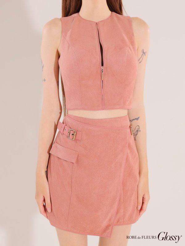 画像15: XSサイズあり【Glossy/グロッシー】ノースリーブ/ バストジップ/ ラップ/ ベルト/ セットアップ/ ミニドレス/ キャバドレス[OF08]