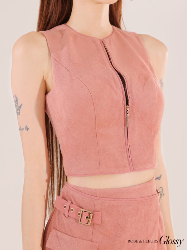 画像16: XSサイズあり【Glossy/グロッシー】ノースリーブ/ バストジップ/ ラップ/ ベルト/ セットアップ/ ミニドレス/ キャバドレス[OF08]