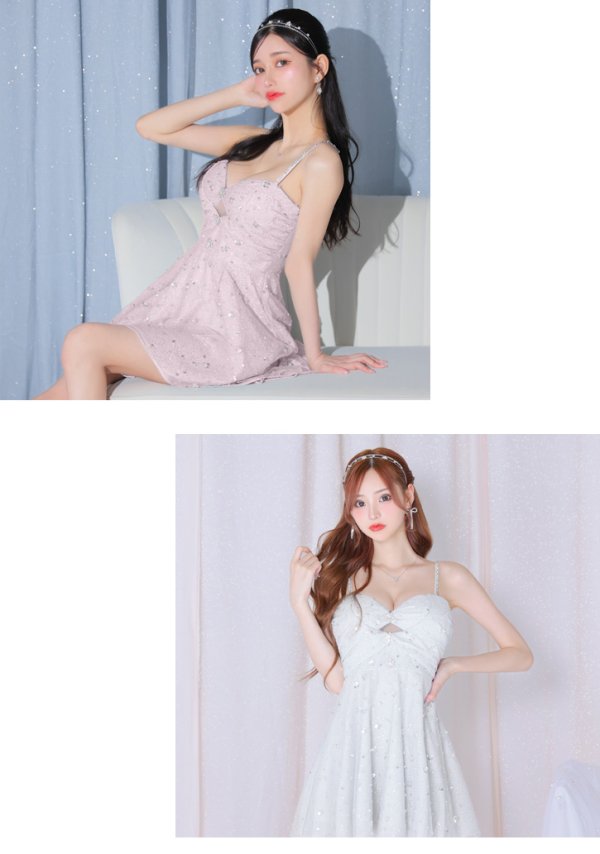 画像27: XSサイズあり【ROBE de FLEURS/ローブドフルール】ラメニット/ スパンコール/ フレア/ キャミ/ ミニドレス/ キャバドレス[OF08]