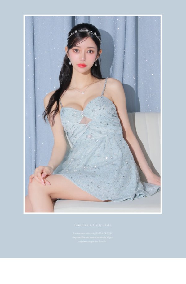 画像23: XSサイズあり【ROBE de FLEURS/ローブドフルール】ラメニット/ スパンコール/ フレア/ キャミ/ ミニドレス/ キャバドレス[OF08]