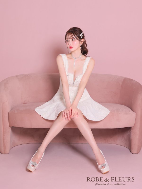 画像8: XSサイズあり【ROBE de FLEURS/ローブドフルール】シンプル/  ツイード/ バストジッパー/ フレア/ ミニドレス/ キャバドレス[OF08]