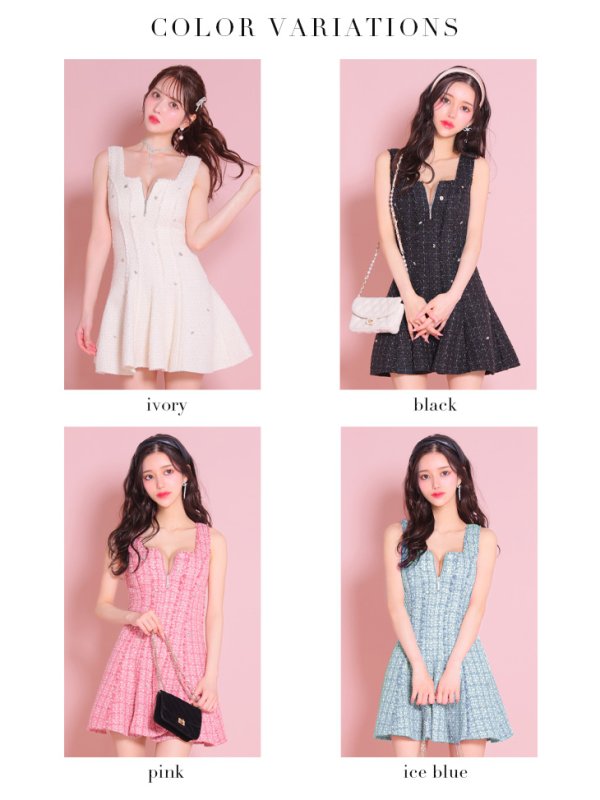 画像18: XSサイズあり【ROBE de FLEURS/ローブドフルール】シンプル/  ツイード/ バストジッパー/ フレア/ ミニドレス/ キャバドレス[OF08]