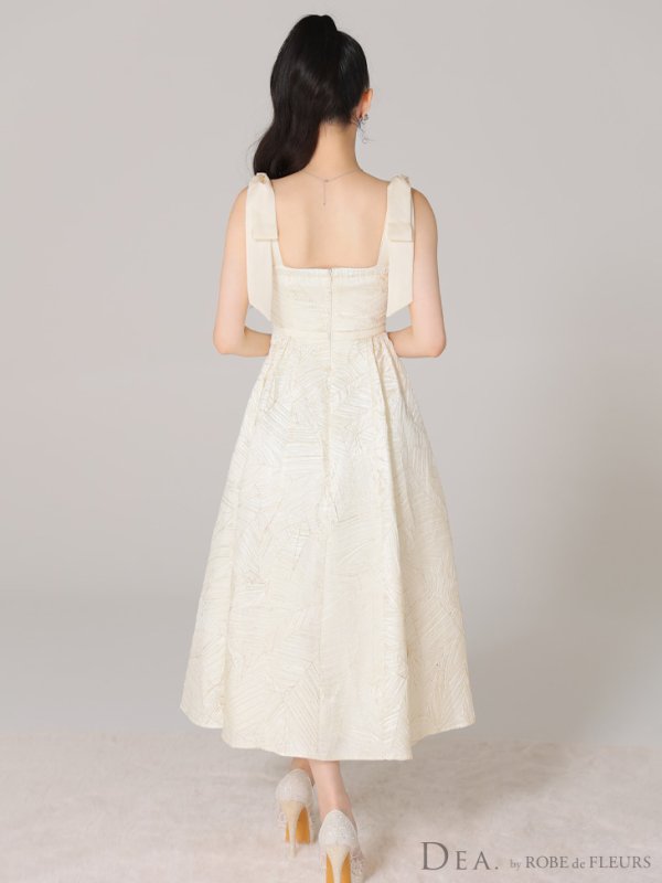 画像6: Lサイズあり【DEA./ディア】ジャガード/ フレア/ サテンリボン/ ミモレ丈/ ミディアムドレス/ キャバドレス【OF08】