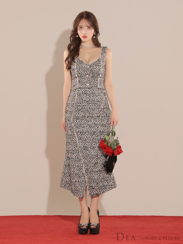 画像7: Lサイズあり【DEA./ディア】マーメイド/ ツイード/ ノースリーブ/ セットアップ/ ミディアムドレス/ キャバドレス【OF08】