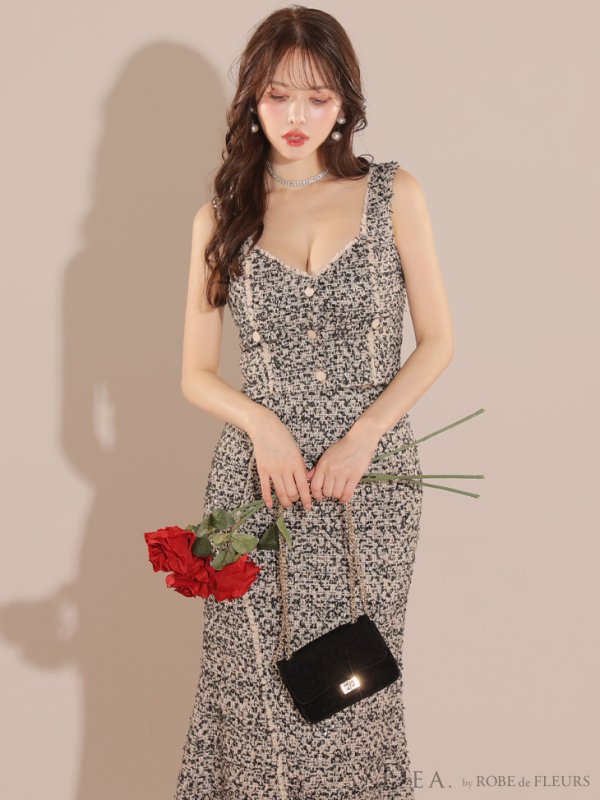 画像9: Lサイズあり【DEA./ディア】マーメイド/ ツイード/ ノースリーブ/ セットアップ/ ミディアムドレス/ キャバドレス【OF08】