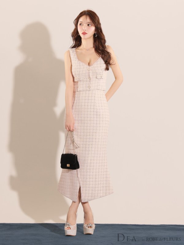 画像10: Lサイズあり【DEA./ディア】マーメイド/ ツイード/ ノースリーブ/ セットアップ/ ミディアムドレス/ キャバドレス【OF08】