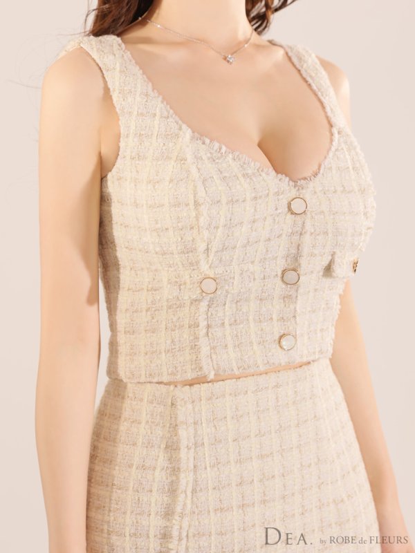 画像14: Lサイズあり【DEA./ディア】マーメイド/ ツイード/ ノースリーブ/ セットアップ/ ミディアムドレス/ キャバドレス【OF08】