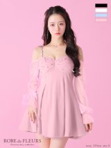 XSサイズあり【ROBE de FLEURS/ローブドフルール】オフショル/ リボン/ シアースリーブ/ フレア/ ミニドレス/ キャバドレス[OF2]