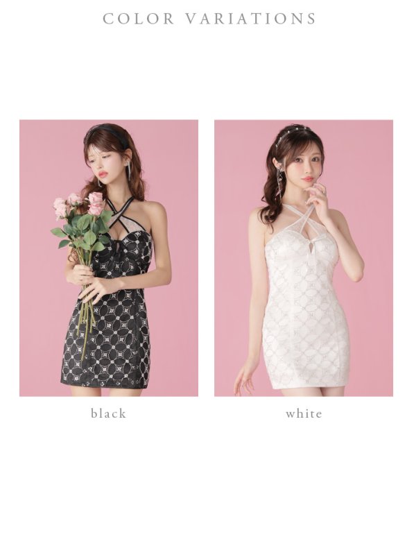 画像11: XSサイズあり【ROBE de FLEURS/ローブドフルール】サテンチュールリボン/ クロスネック/ タイト/ ミニドレス/ キャバドレス[OF08]