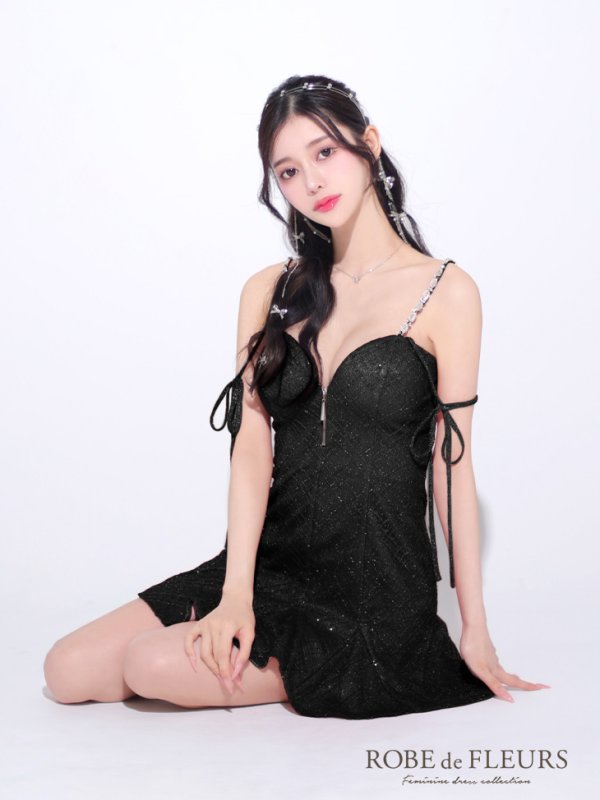 画像15: XSサイズあり【ROBE de FLEURS/ローブドフルール】リボン/ ラメニット/ バストジッパー/ フレア/ ドリーミー/ ミニドレス/ キャバドレス[OF08]