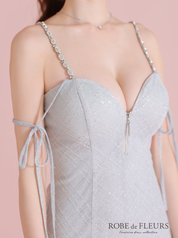 画像18: XSサイズあり【ROBE de FLEURS/ローブドフルール】リボン/ ラメニット/ バストジッパー/ フレア/ ドリーミー/ ミニドレス/ キャバドレス[OF08]