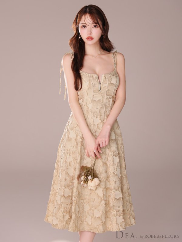 画像19: Lサイズあり【DEA./ディア】花柄ジャガード/ パイピング/ フレア/ ミモレ丈/ ミディアムドレス/ キャバドレス【OF08】