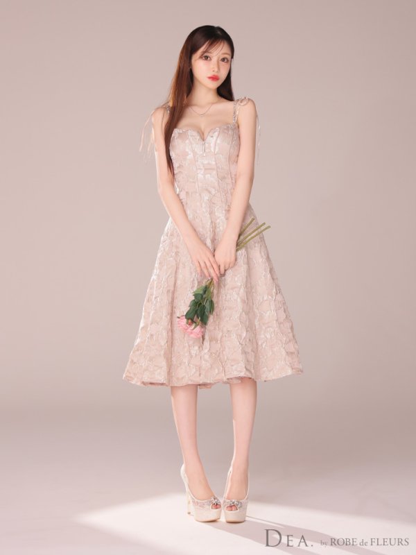 画像3: Lサイズあり【DEA./ディア】花柄ジャガード/ パイピング/ フレア/ ミモレ丈/ ミディアムドレス/ キャバドレス【OF08】