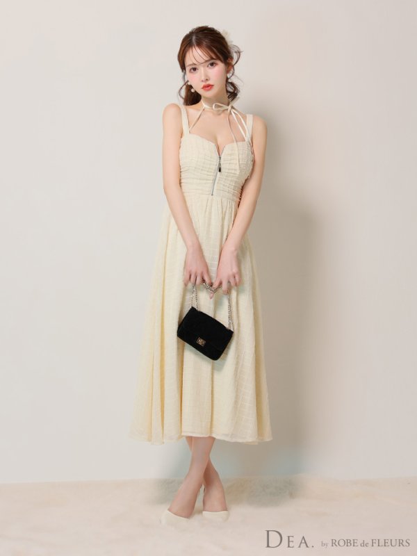 画像6: Lサイズあり【DEA./ディア】ホルターリボン取り外し可能/ バストジップ/ 刺繍レース/ フレア/ ワンピース/ ミモレ丈/ ミディアムドレス/ キャバドレス long【OF08】