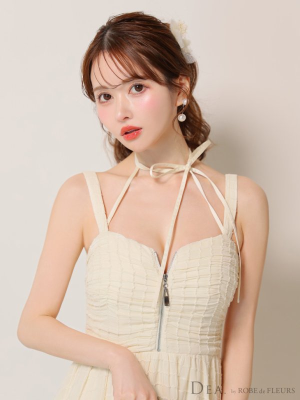 画像7: Lサイズあり【DEA./ディア】ホルターリボン取り外し可能/ バストジップ/ 刺繍レース/ フレア/ ワンピース/ ミモレ丈/ ミディアムドレス/ キャバドレス long【OF08】