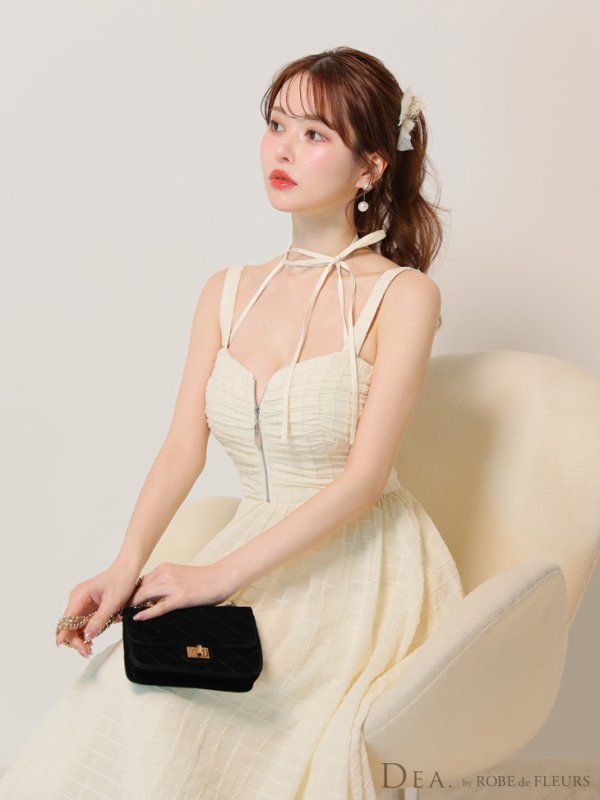 画像8: Lサイズあり【DEA./ディア】ホルターリボン取り外し可能/ バストジップ/ 刺繍レース/ フレア/ ワンピース/ ミモレ丈/ ミディアムドレス/ キャバドレス long【OF08】