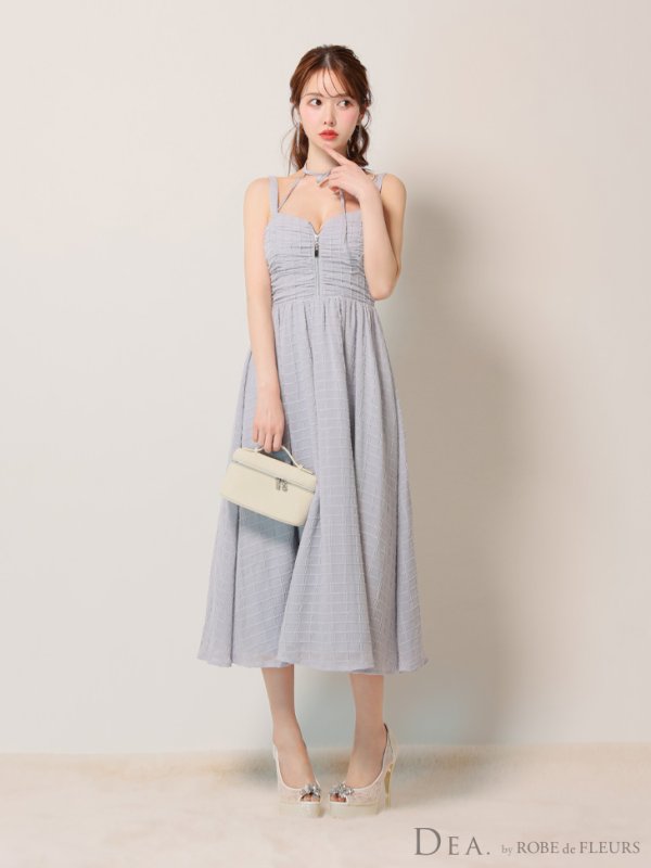 画像9: Lサイズあり【DEA./ディア】ホルターリボン取り外し可能/ バストジップ/ 刺繍レース/ フレア/ ワンピース/ ミモレ丈/ ミディアムドレス/ キャバドレス long【OF08】