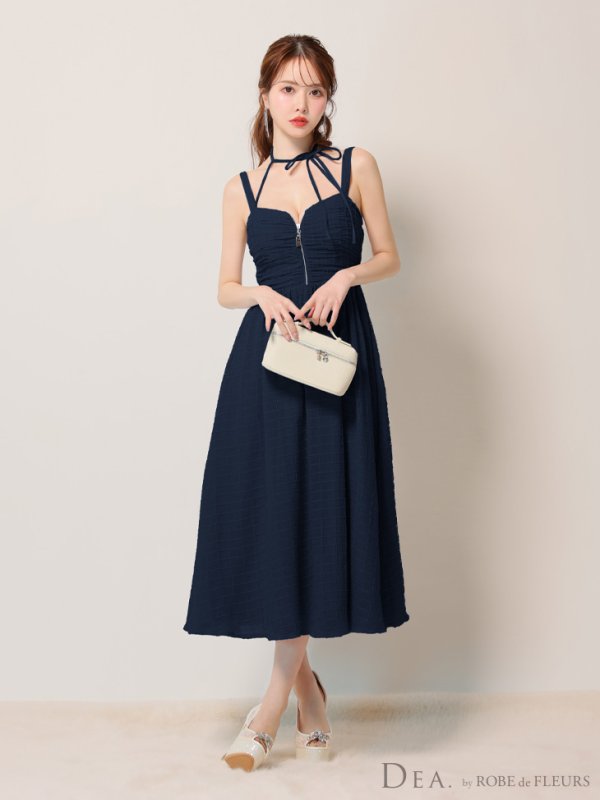 画像11: Lサイズあり【DEA./ディア】ホルターリボン取り外し可能/ バストジップ/ 刺繍レース/ フレア/ ワンピース/ ミモレ丈/ ミディアムドレス/ キャバドレス long【OF08】