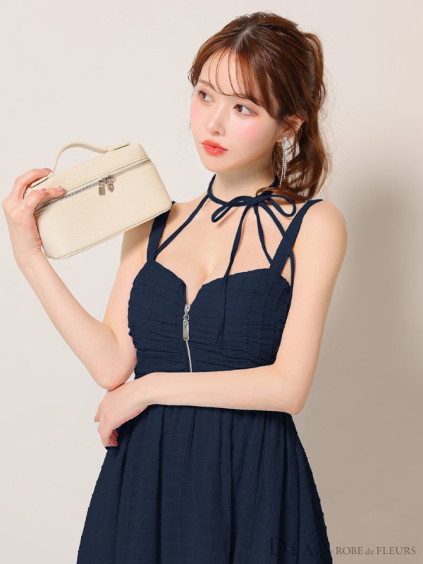 画像12: Lサイズあり【DEA./ディア】ホルターリボン取り外し可能/ バストジップ/ 刺繍レース/ フレア/ ワンピース/ ミモレ丈/ ミディアムドレス/ キャバドレス long【OF08】