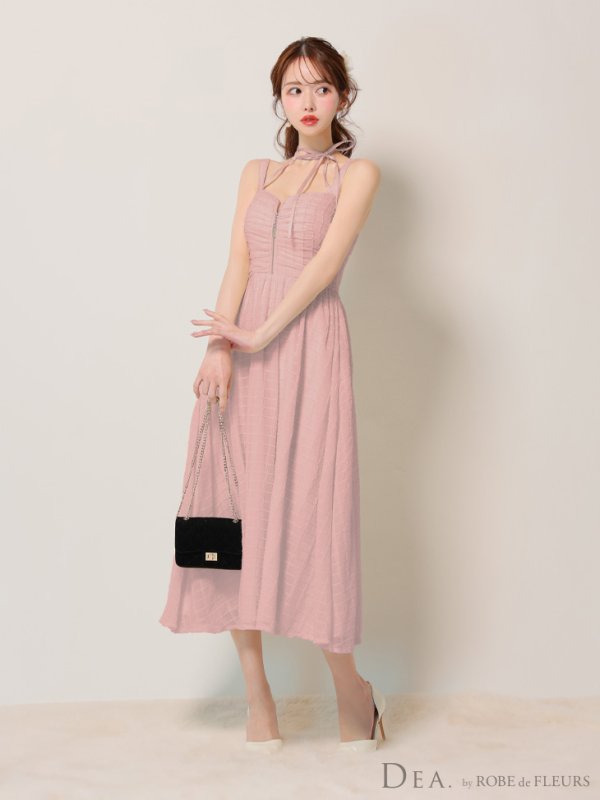 画像13: Lサイズあり【DEA./ディア】ホルターリボン取り外し可能/ バストジップ/ 刺繍レース/ フレア/ ワンピース/ ミモレ丈/ ミディアムドレス/ キャバドレス long【OF08】