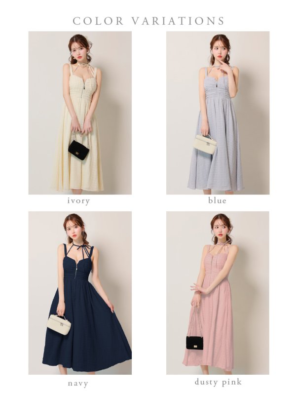 画像19: Lサイズあり【DEA./ディア】ホルターリボン取り外し可能/ バストジップ/ 刺繍レース/ フレア/ ワンピース/ ミモレ丈/ ミディアムドレス/ キャバドレス long【OF08】