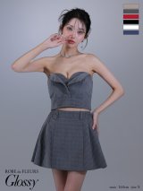 XSサイズあり【Glossy/グロッシー】スエード/ チェック/ ベア/ プリーツ/ フレア/ セットアップ/ ミニドレス/ キャバドレス[OF08]