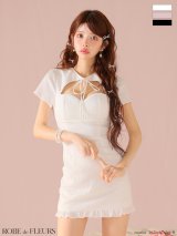 【予約商品/5月下旬発送予定】XSサイズあり【ROBE de FLEURS/ローブドフルール】カットデザイン/ ビジュー/ ワッフル/ リボン/ タイト/ ミニドレス/ キャバドレス[OF2]