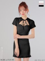 【予約商品/5月下旬発送予定】XSサイズあり【ROBE de FLEURS/ローブドフルール】カットデザイン/ ビジュー/ ワッフル/ リボン/ タイト/ ミニドレス/ キャバドレス[OF2]
