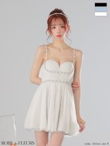 【予約商品/5月下旬発送予定】XSサイズあり【ROBE de FLEURS/ローブドフルール】ドットチュール/ ビジュー/ フレア/ ミニドレス/ キャバドレス[OF2]