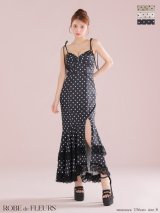 【予約商品/9月上旬発送予定】Lサイズあり【ROBE de FLEURS/ローブドフルール】ドット/ サテン/ レース/ フリル/ マーメイド/ ロングドレス/ キャバドレス[OF08]