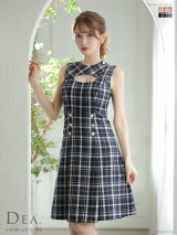 【DEA. by ROBE de FLEURS/ディアバイローブドフルール】レトロ風チェック/ バストカット/ ノースリーブ/ フレア/ ワンピース/ 膝丈/ ミディアムドレス/ キャバドレス[OF2]