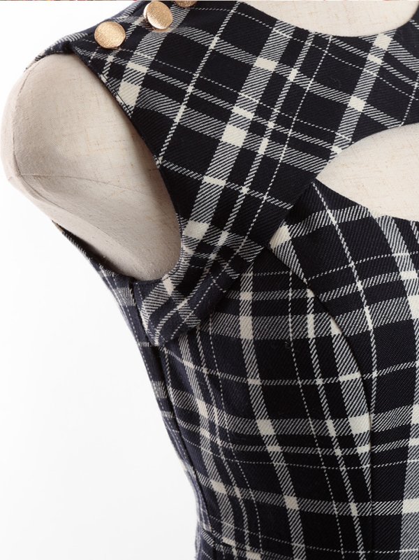 画像3: Lサイズあり【DEA./ディア】レトロ風チェック/ バストカット/ ノースリーブ/ フレア/ ワンピース/ 膝丈/ ミディアムドレス/ キャバドレス【OF08】