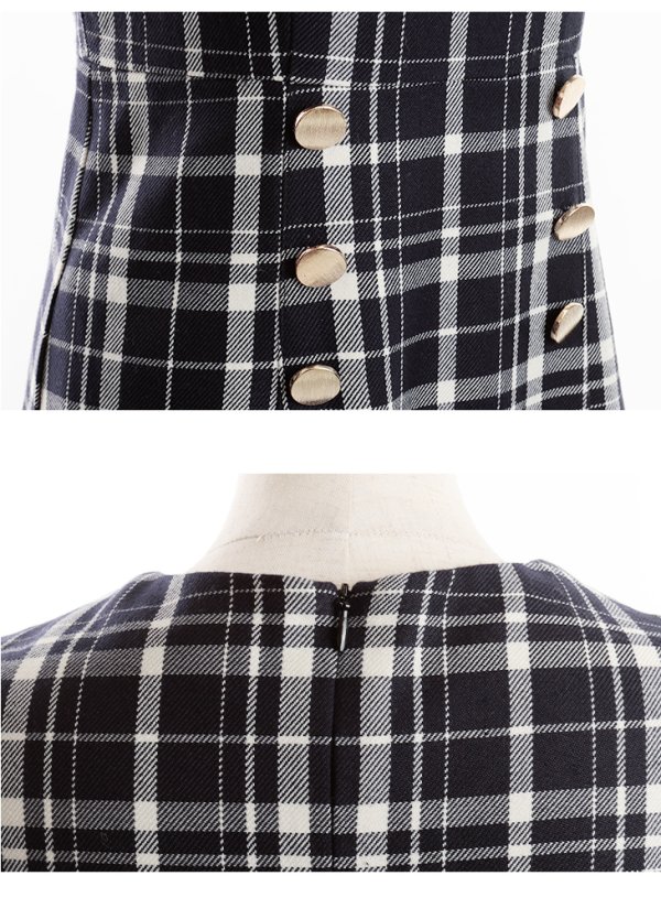 画像8: Lサイズあり【DEA./ディア】レトロ風チェック/ バストカット/ ノースリーブ/ フレア/ ワンピース/ 膝丈/ ミディアムドレス/ キャバドレス【OF08】