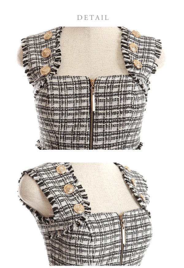 画像12: Lサイズあり【DEA./ディア】スプリングツイード/ マーメイド/ フリル/ ゴールドボタン/ ジップ/ ミモレ丈/ ワンピース/ キャバドレス【OF08】