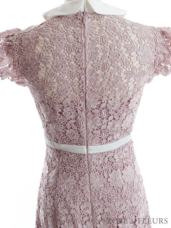 画像15: XSサイズあり【ROBE de FLEURS/ローブドフルール】襟付きリボン/ フラワーレース/ タイト/ ショートスリーブ/ ミニドレス/ キャバドレス[OF08]