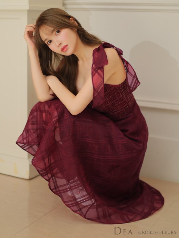 画像22: Lサイズあり【DEA./ディア】ラメツイード/ チェックオーガンジー/ キャミソール/ Aライン/ フレア/ ミモレ丈/ ミディアム丈/ ワンピース/ ミディアムドレス/ キャバドレス【OF08】