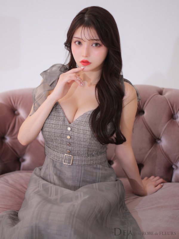 画像11: Lサイズあり【DEA./ディア】ラメツイード/ チェックオーガンジー/ キャミソール/ Aライン/ フレア/ ミモレ丈/ ミディアム丈/ ワンピース/ ミディアムドレス/ キャバドレス【OF08】