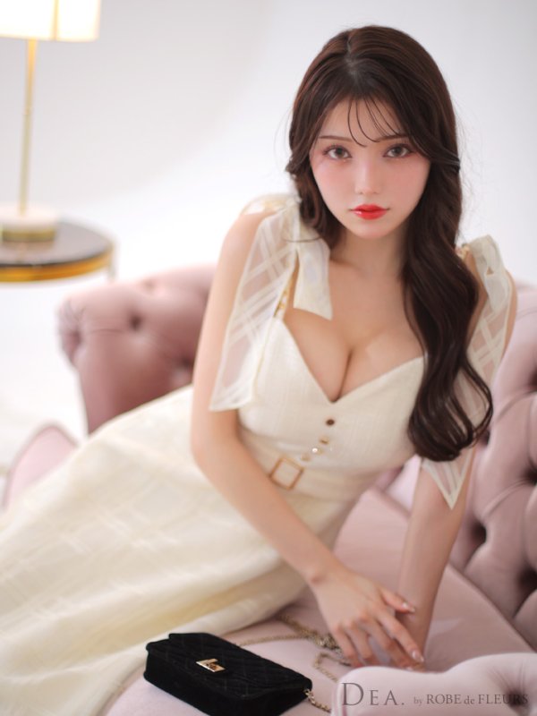 画像3: Lサイズあり【DEA./ディア】ラメツイード/ チェックオーガンジー/ キャミソール/ Aライン/ フレア/ ミモレ丈/ ミディアム丈/ ワンピース/ ミディアムドレス/ キャバドレス【OF08】