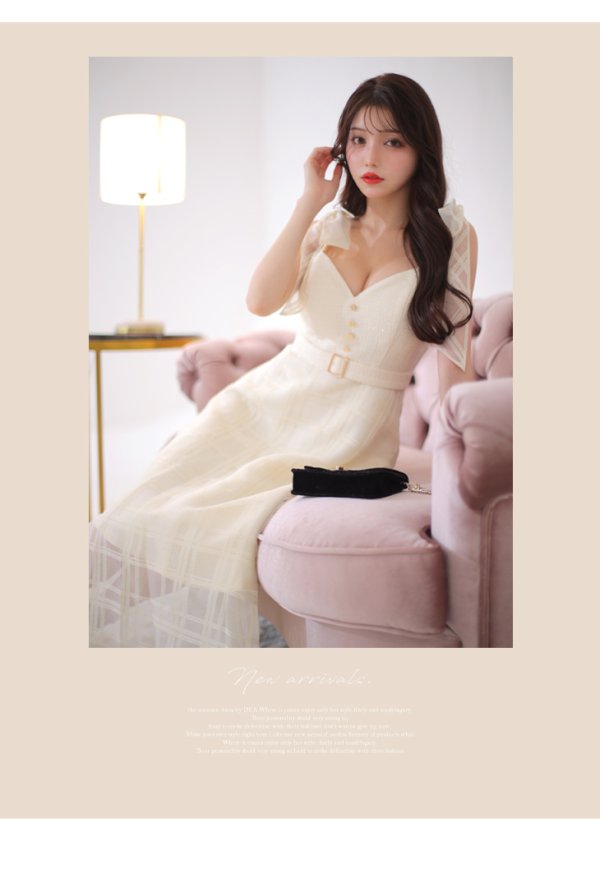 画像5: Lサイズあり【DEA./ディア】ラメツイード/ チェックオーガンジー/ キャミソール/ Aライン/ フレア/ ミモレ丈/ ミディアム丈/ ワンピース/ ミディアムドレス/ キャバドレス【OF08】