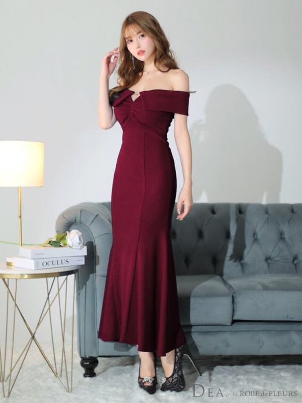 画像4: Lサイズあり【DEA./ディア】ワンカラー/ リブニット/ マーメイド/ オフショル/ ストレッチ/ ロングドレス/ キャバドレス long[OF08]